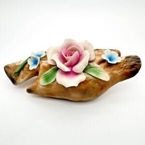 Vintage Nuova Capodimonte Italy Flower Figurine Pink Rose 9.5"